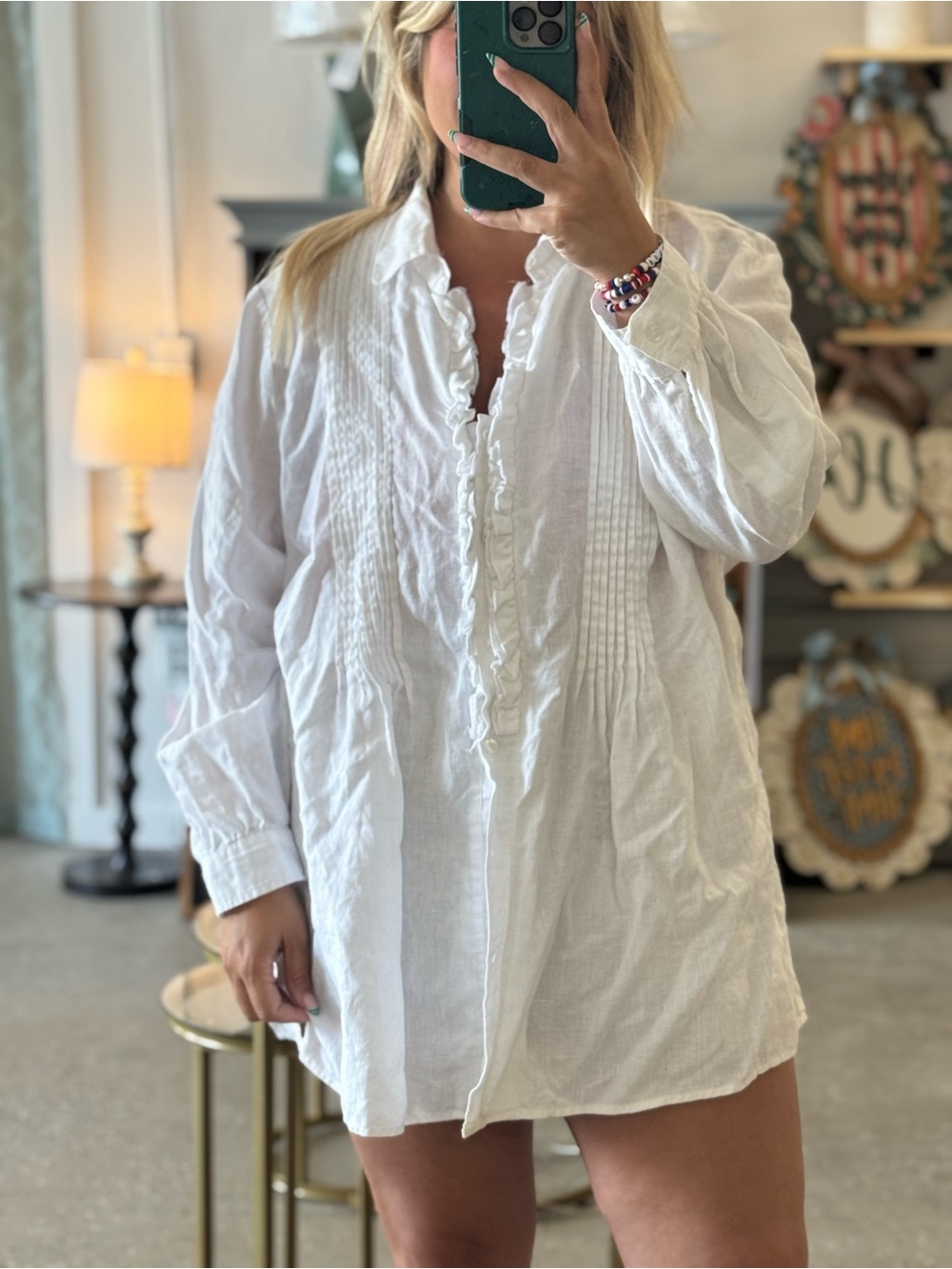 White Ruffled Pintuck Top by Tweeds